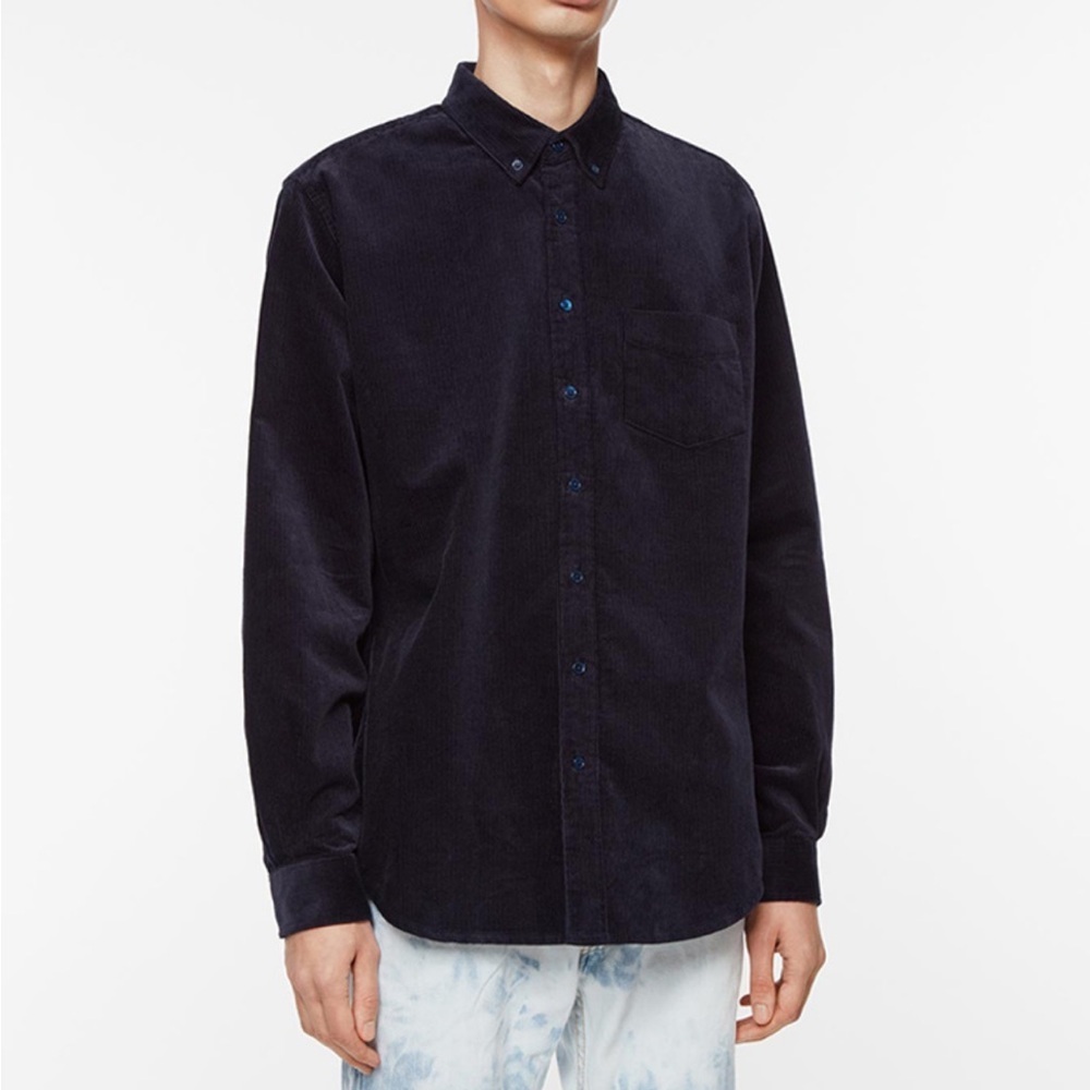 Schnayderman’s Corduroy Button down shirt navy size small SSENSE Portugal